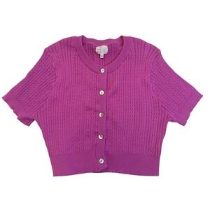 Dee Elly Cardigan Women's S Sweater Cropped Cable Knit Bubblegum Pink S/S Button